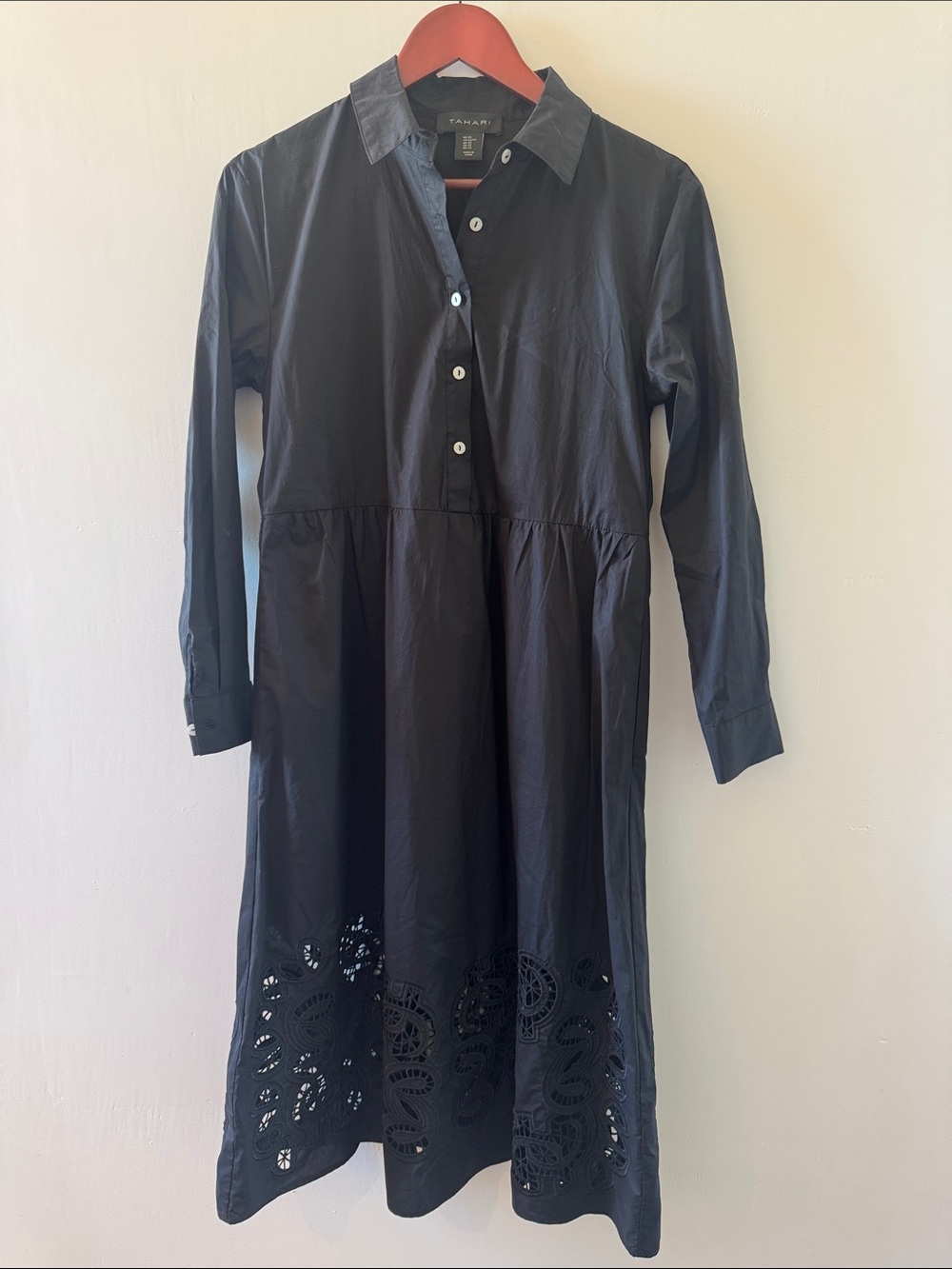 Tahari 100% Cotton Black Midi-Dress, Size XS